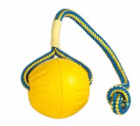 Мяч на веревке из вспененной резины желтый, большой, 9 см